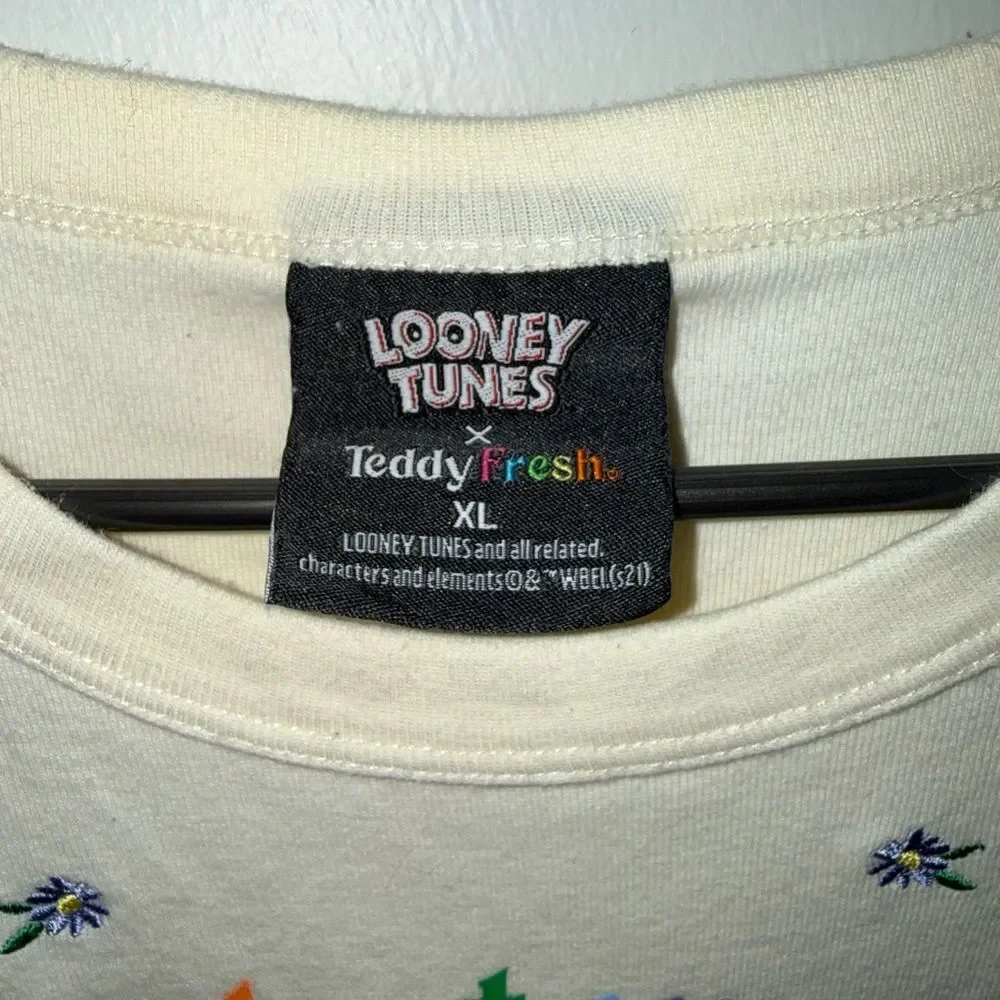 Teddy Fresh Looney Tunes Cream Tee with Bear and Tweety Bird Design *stained* - Picture 2 of 5